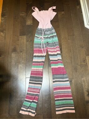 Striped Knit Wide-Leg Ballet Warmup - Pink Multicolor